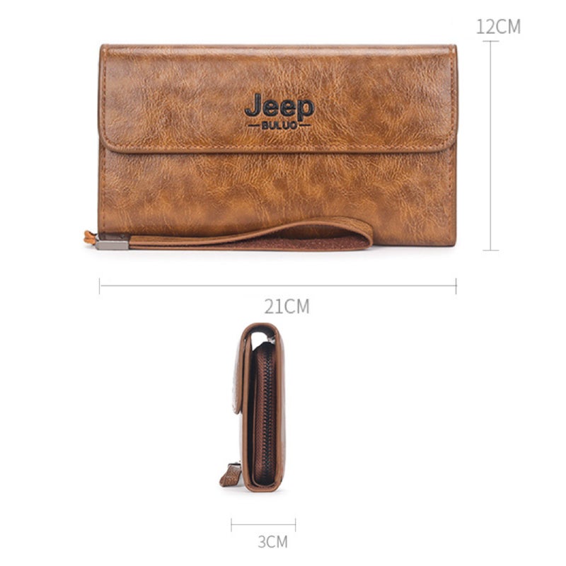 جيب بولو محفظة طويلة من الجلد الصناعي، حقيبة تخزين كبيرة السعة متعددة البطاقات (لون كاكي) - Image 3